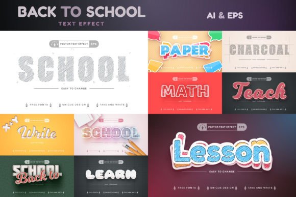 Set 10 School Editable Text Effects for Back to School Projects