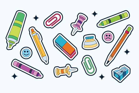 Stickers with School Supplies Collection: A Versatile Design for Back-to-School Needs